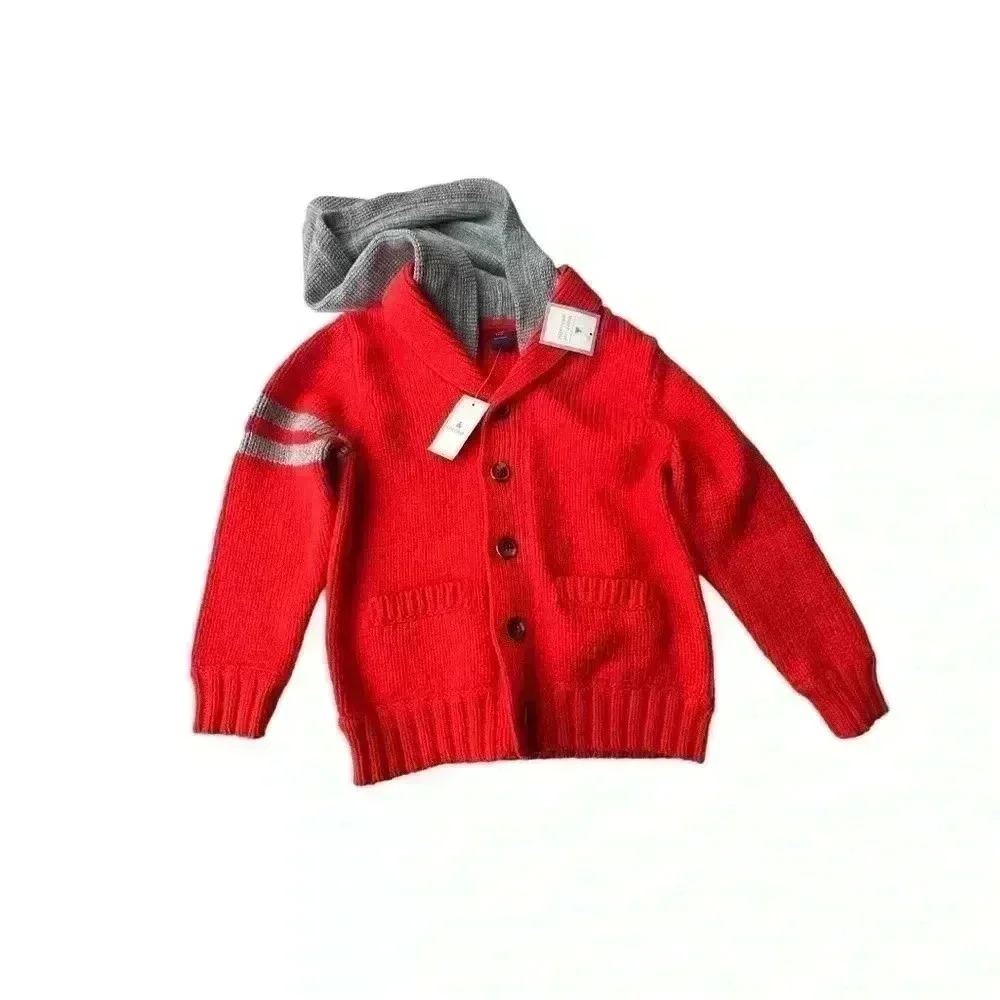 GAP BOYS CARDIGAN LETTERMAN STYLE HOODED SWEATER•SIZE 4T•NWT•ORANGE AND GREY•